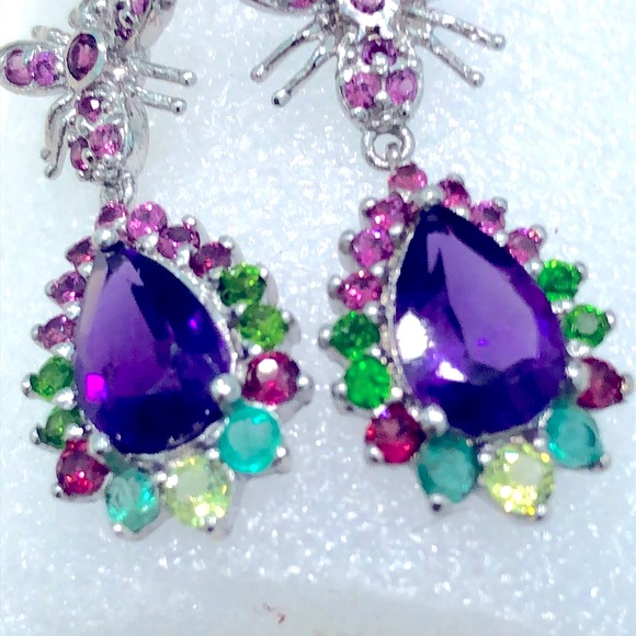 Aquamarine Peridot Amethyst Garnet Topaz 14KGP Earrings - Picture 2 of 6
